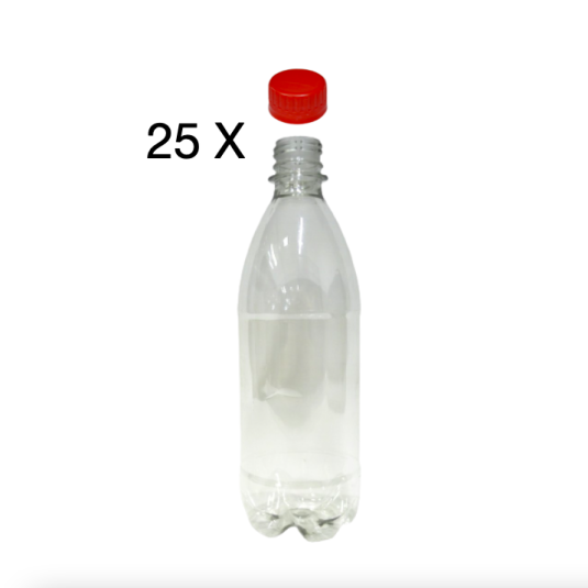 25 garrafas pet 500 ml com tampa vermelha