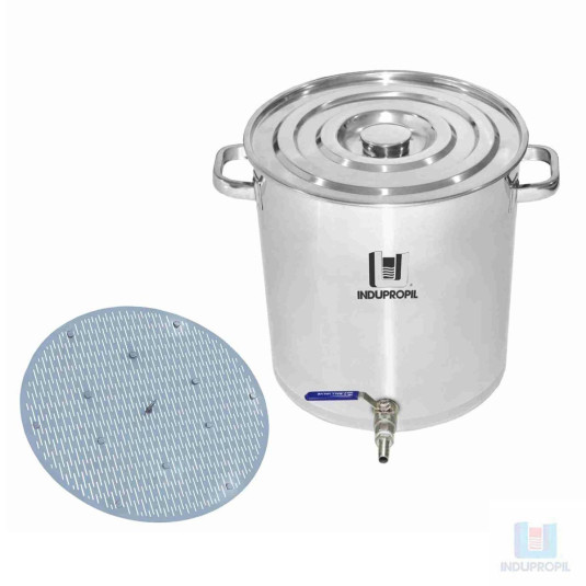 Caldeirão Cervejeiro Aço Inox com Válvula e Fundo Falso Inox - 65lts